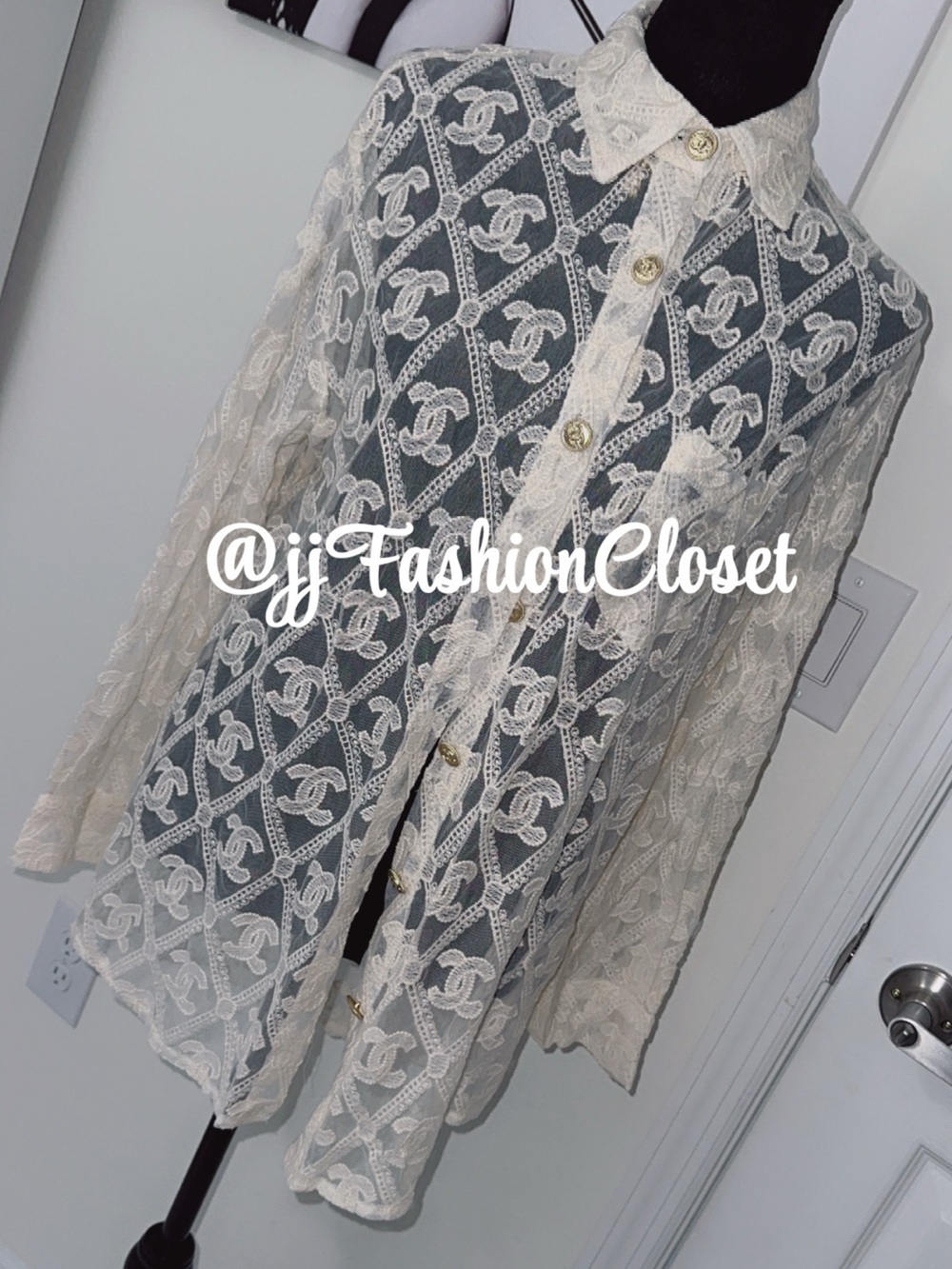 Beautiful CCream Lace Logo Button-Down Shirt